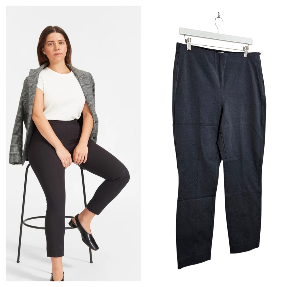 Everlane Pants 14 Curvy Side-Zip Stretch Cotton Slim Ankle Career Trousers Black